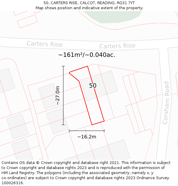 50, CARTERS RISE, CALCOT, READING, RG31 7YT: Plot and title map