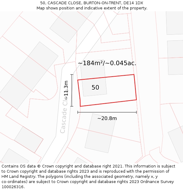 50, CASCADE CLOSE, BURTON-ON-TRENT, DE14 1DX: Plot and title map