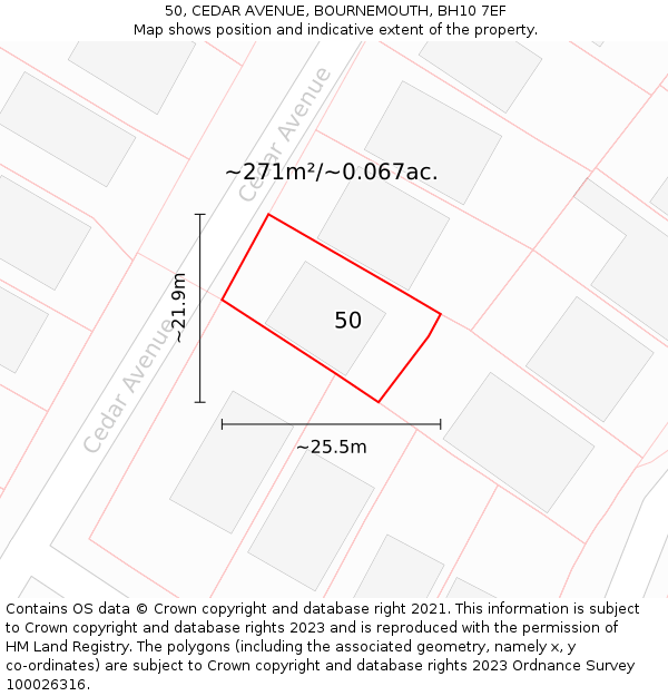 50, CEDAR AVENUE, BOURNEMOUTH, BH10 7EF: Plot and title map