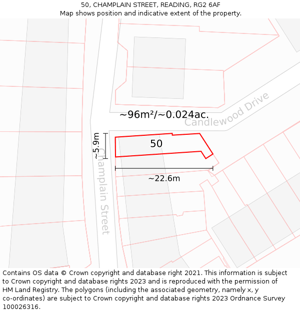 50, CHAMPLAIN STREET, READING, RG2 6AF: Plot and title map