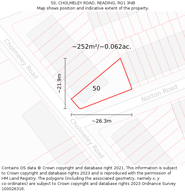 50, CHOLMELEY ROAD, READING, RG1 3NB: Plot and title map