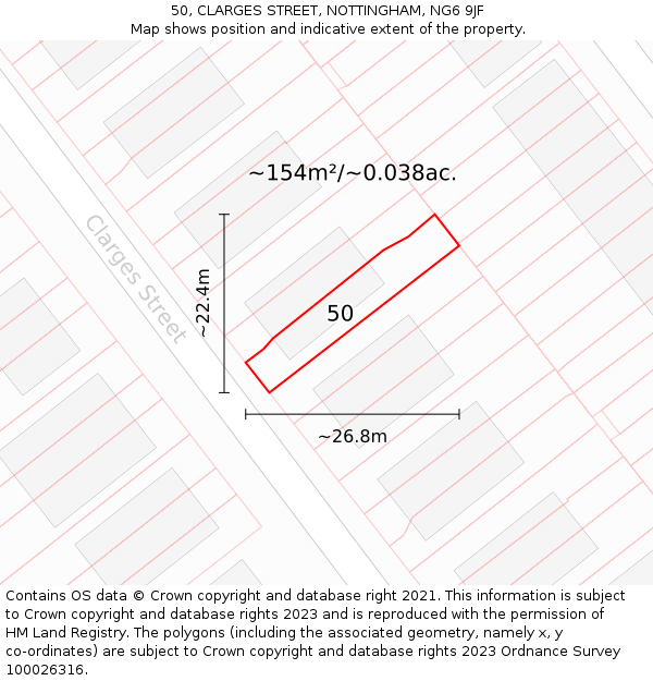 50, CLARGES STREET, NOTTINGHAM, NG6 9JF: Plot and title map