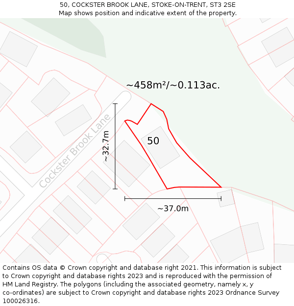 50, COCKSTER BROOK LANE, STOKE-ON-TRENT, ST3 2SE: Plot and title map