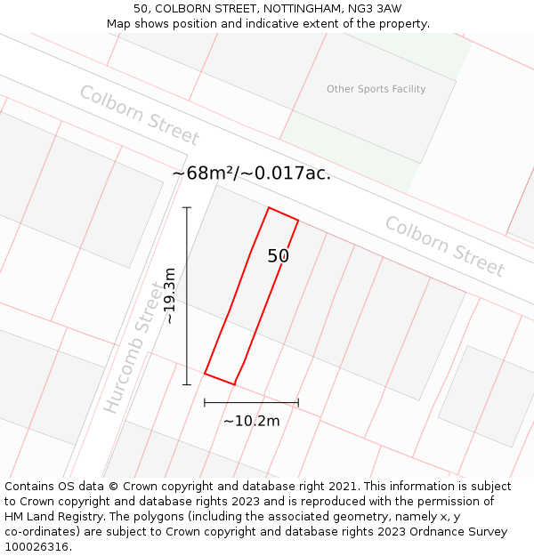 50, COLBORN STREET, NOTTINGHAM, NG3 3AW: Plot and title map