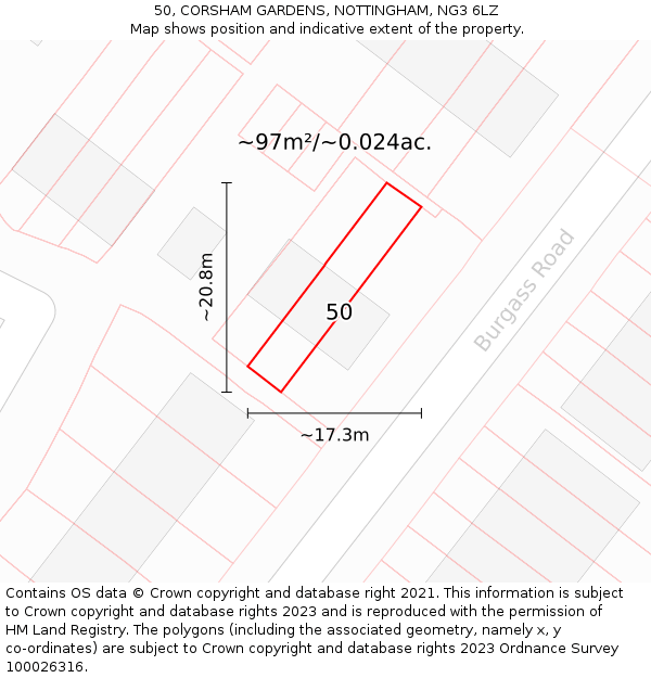 50, CORSHAM GARDENS, NOTTINGHAM, NG3 6LZ: Plot and title map