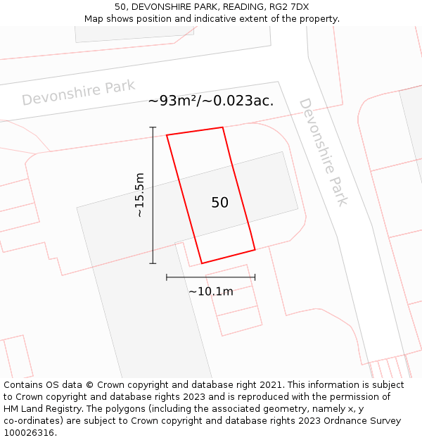 50, DEVONSHIRE PARK, READING, RG2 7DX: Plot and title map