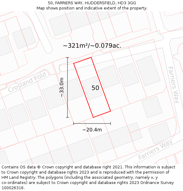 50, FARRIERS WAY, HUDDERSFIELD, HD3 3GG: Plot and title map