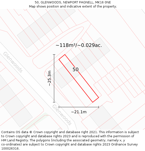 50, GLENWOODS, NEWPORT PAGNELL, MK16 0NE: Plot and title map