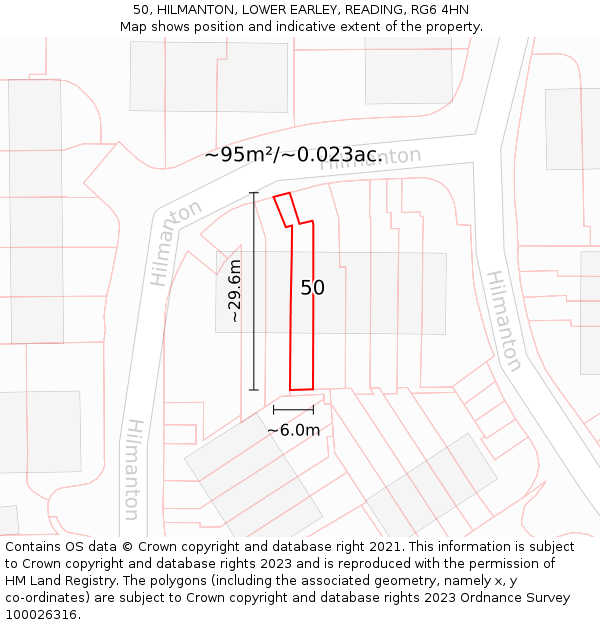 50, HILMANTON, LOWER EARLEY, READING, RG6 4HN: Plot and title map