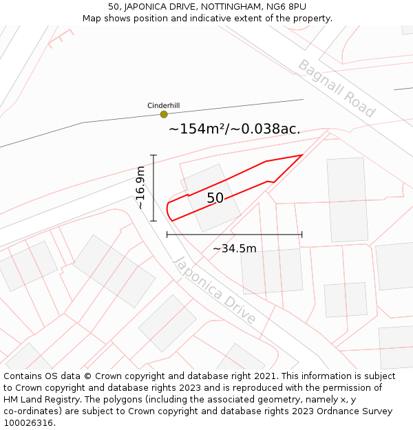 50, JAPONICA DRIVE, NOTTINGHAM, NG6 8PU: Plot and title map
