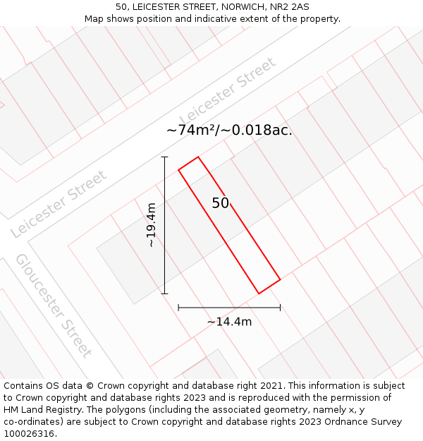 50, LEICESTER STREET, NORWICH, NR2 2AS: Plot and title map