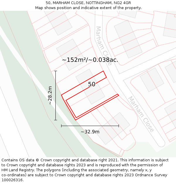 50, MARHAM CLOSE, NOTTINGHAM, NG2 4GR: Plot and title map