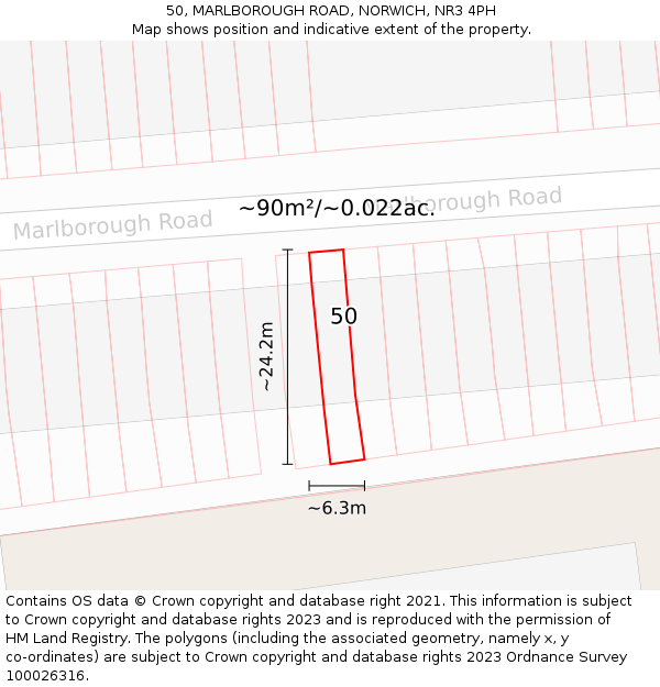50, MARLBOROUGH ROAD, NORWICH, NR3 4PH: Plot and title map