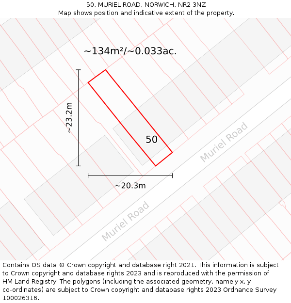 50, MURIEL ROAD, NORWICH, NR2 3NZ: Plot and title map