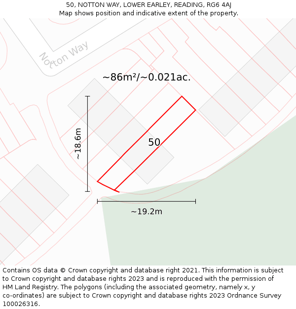 50, NOTTON WAY, LOWER EARLEY, READING, RG6 4AJ: Plot and title map