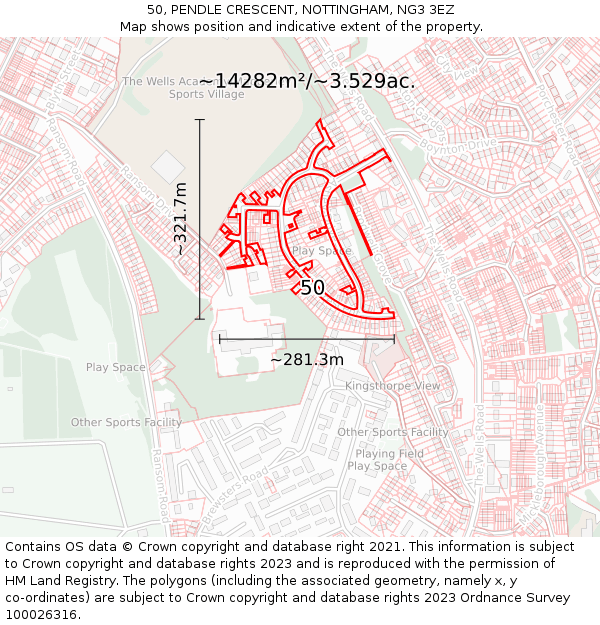 50, PENDLE CRESCENT, NOTTINGHAM, NG3 3EZ: Plot and title map