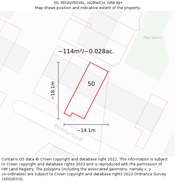 50, PENNYROYAL, NORWICH, NR6 6JH: Plot and title map