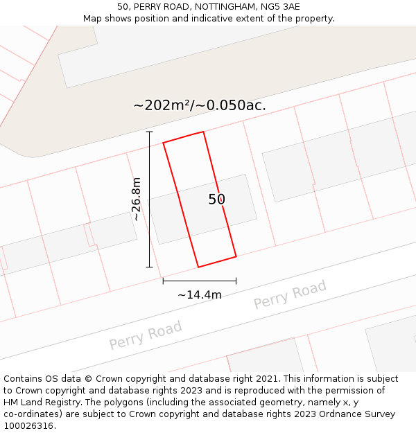 50, PERRY ROAD, NOTTINGHAM, NG5 3AE: Plot and title map