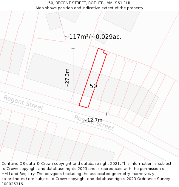 50, REGENT STREET, ROTHERHAM, S61 1HL: Plot and title map