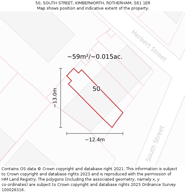 50, SOUTH STREET, KIMBERWORTH, ROTHERHAM, S61 1ER: Plot and title map
