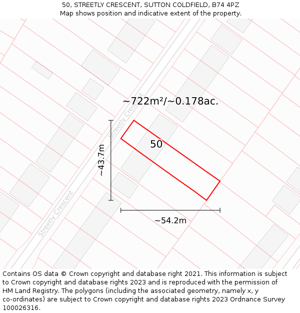 50, STREETLY CRESCENT, SUTTON COLDFIELD, B74 4PZ: Plot and title map