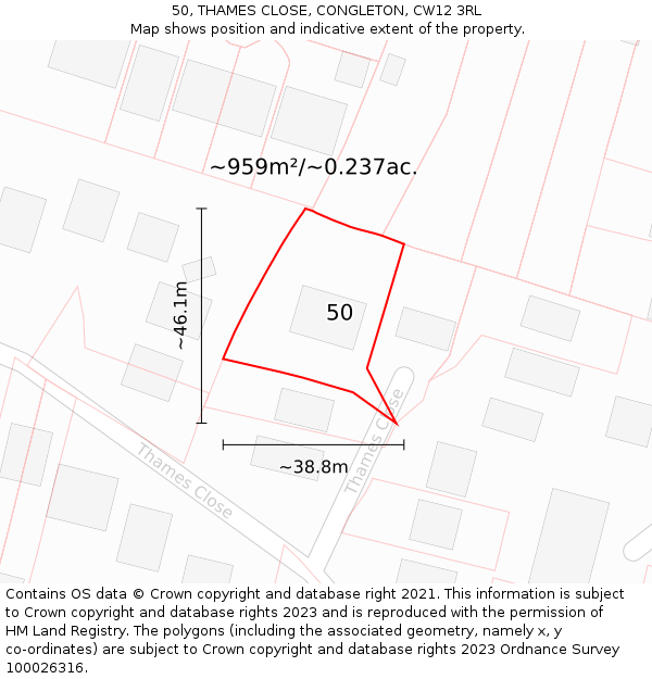 50, THAMES CLOSE, CONGLETON, CW12 3RL: Plot and title map