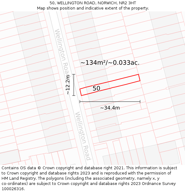 50, WELLINGTON ROAD, NORWICH, NR2 3HT: Plot and title map