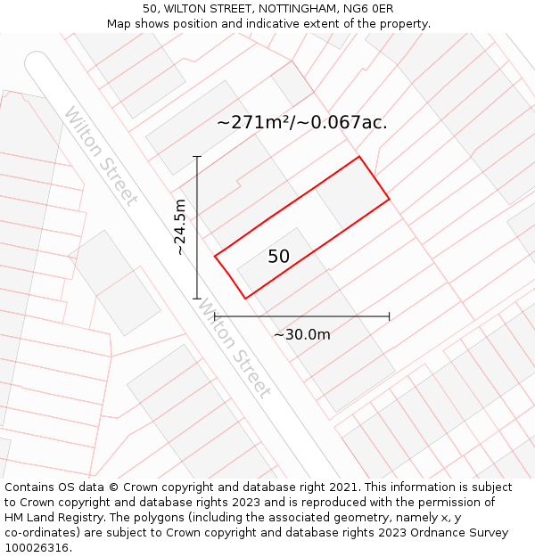 50, WILTON STREET, NOTTINGHAM, NG6 0ER: Plot and title map