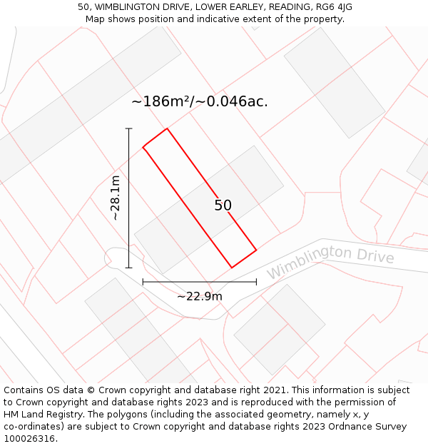50, WIMBLINGTON DRIVE, LOWER EARLEY, READING, RG6 4JG: Plot and title map