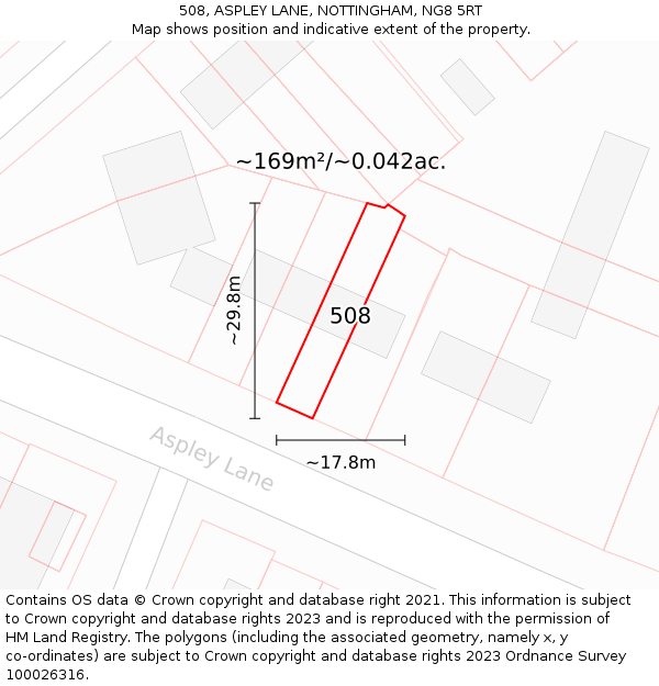 508, ASPLEY LANE, NOTTINGHAM, NG8 5RT: Plot and title map