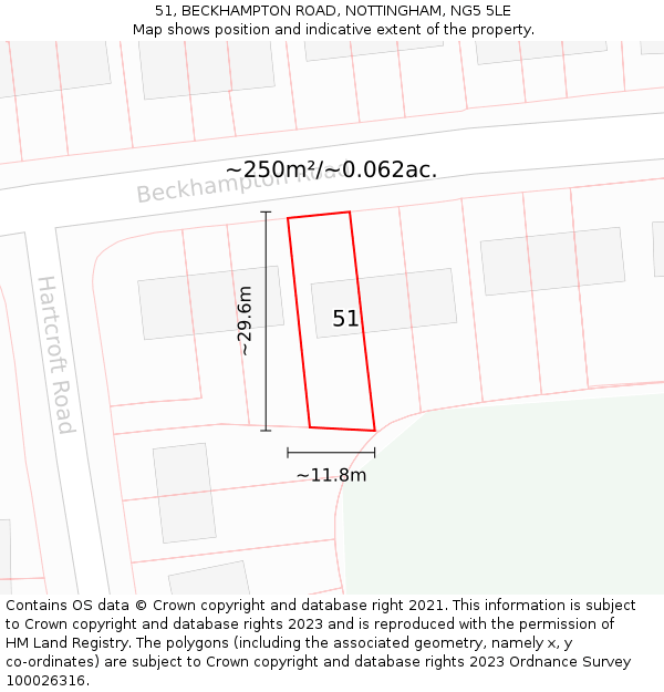 51, BECKHAMPTON ROAD, NOTTINGHAM, NG5 5LE: Plot and title map