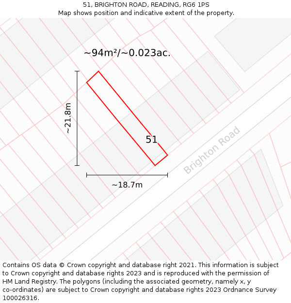 51, BRIGHTON ROAD, READING, RG6 1PS: Plot and title map