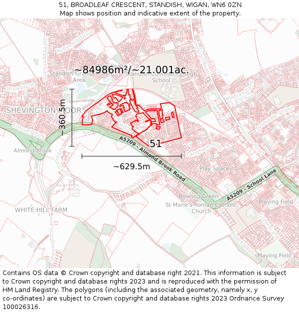 51, BROADLEAF CRESCENT, STANDISH, WIGAN, WN6 0ZN: Plot and title map