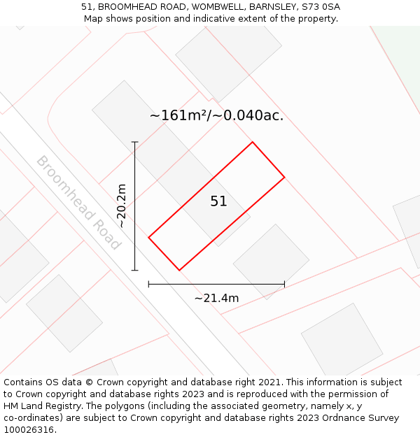 51, BROOMHEAD ROAD, WOMBWELL, BARNSLEY, S73 0SA: Plot and title map