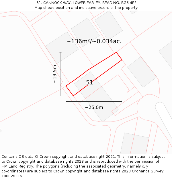 51, CANNOCK WAY, LOWER EARLEY, READING, RG6 4EF: Plot and title map