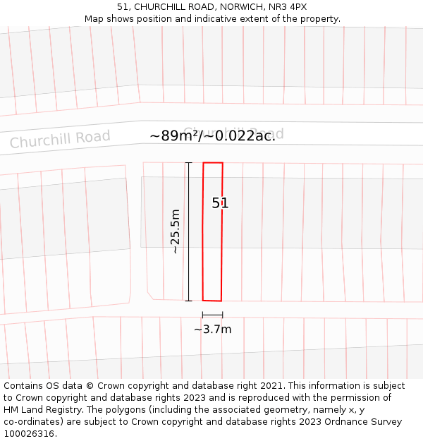 51, CHURCHILL ROAD, NORWICH, NR3 4PX: Plot and title map