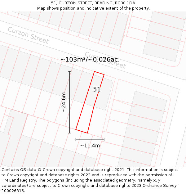 51, CURZON STREET, READING, RG30 1DA: Plot and title map