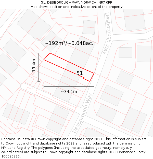 51, DESBOROUGH WAY, NORWICH, NR7 0RR: Plot and title map
