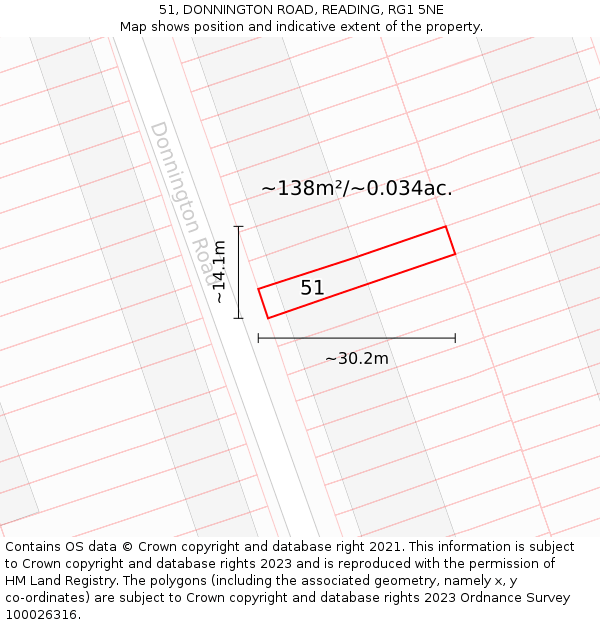 51, DONNINGTON ROAD, READING, RG1 5NE: Plot and title map