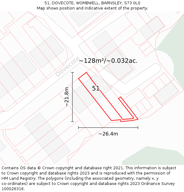 51, DOVECOTE, WOMBWELL, BARNSLEY, S73 0LS: Plot and title map