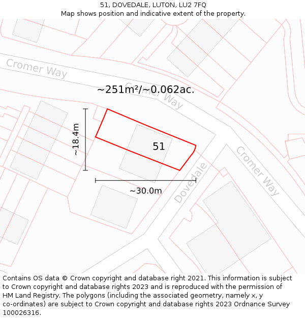 51, DOVEDALE, LUTON, LU2 7FQ: Plot and title map
