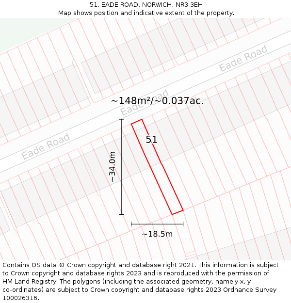 51, EADE ROAD, NORWICH, NR3 3EH: Plot and title map
