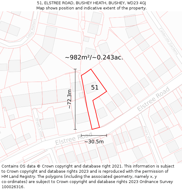 51, ELSTREE ROAD, BUSHEY HEATH, BUSHEY, WD23 4GJ: Plot and title map