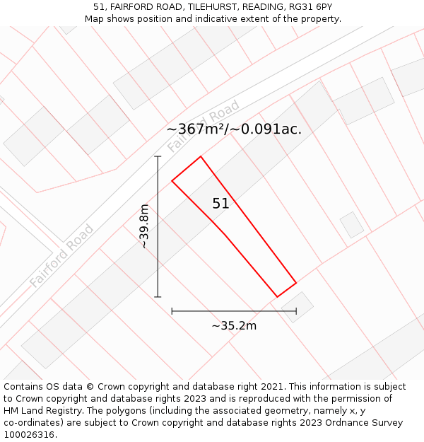 51, FAIRFORD ROAD, TILEHURST, READING, RG31 6PY: Plot and title map