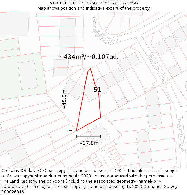 51, GREENFIELDS ROAD, READING, RG2 8SG: Plot and title map
