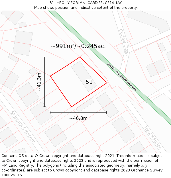 51, HEOL Y FORLAN, CARDIFF, CF14 1AY: Plot and title map