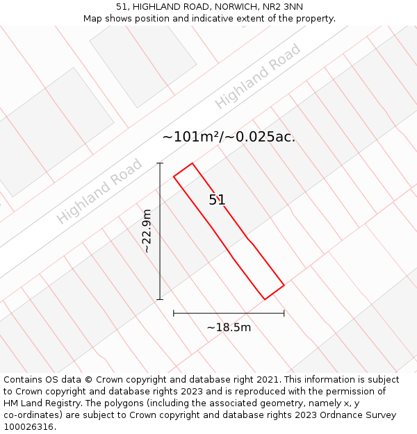 51, HIGHLAND ROAD, NORWICH, NR2 3NN: Plot and title map