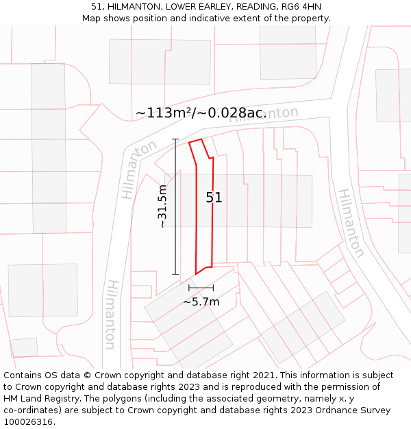 51, HILMANTON, LOWER EARLEY, READING, RG6 4HN: Plot and title map