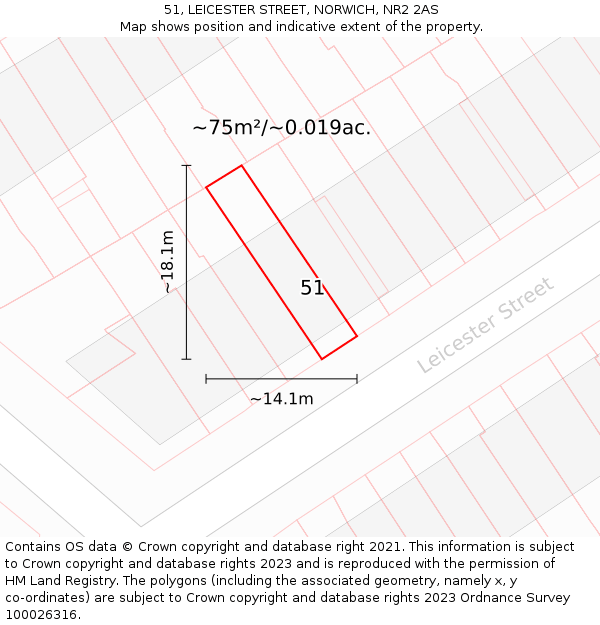 51, LEICESTER STREET, NORWICH, NR2 2AS: Plot and title map