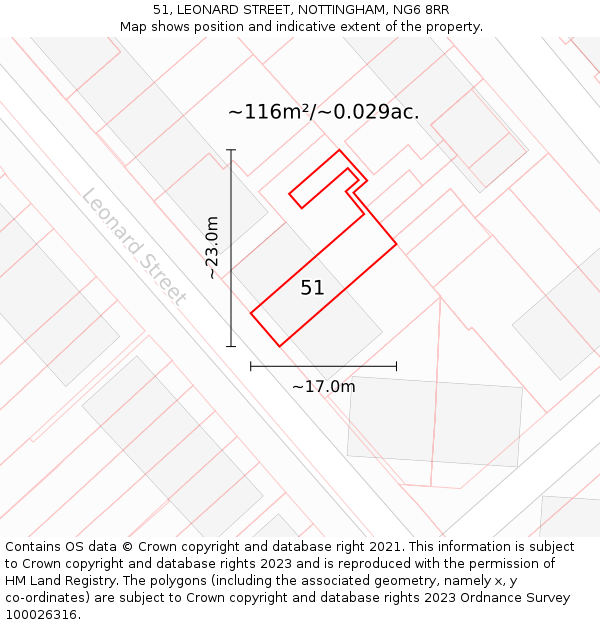 51, LEONARD STREET, NOTTINGHAM, NG6 8RR: Plot and title map